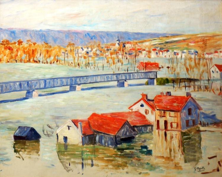 Georgette Agutte comparable auction result: georgette agutte 1867 1922 oil on canvas the flooding of the seine river in 1910 100x82 cm