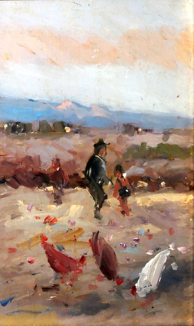 Joaquin Mir i Trinxet comparable auction result: joaquin mir i trinxet 1873 1937 40 oil table landscape with figures 21x13 8 cm