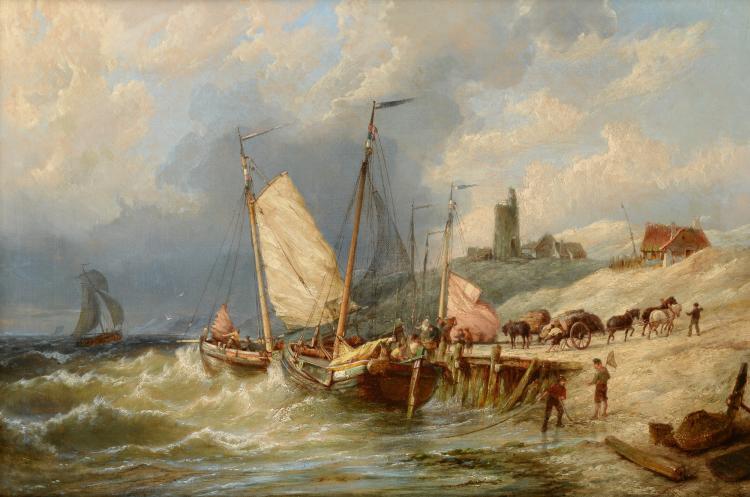 Pieter Cornelis Dommershuijzen comparable auction result: pieter cornelis dommershuijzen 1834 1908 bomschuiten aan de kust gesigneerd r o en gedateerd mogelijk 1872 doek afm 47 x 68 5 cm