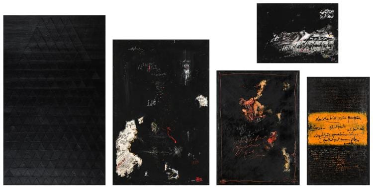 Gilles Rieu comparable auction result: gilles rieu b 1953 group of 5 mixed media paintings
