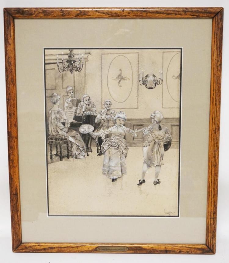 Fernand Harvey Lungren comparable auction result: fernand lungren 1857 1932 watercolor gouache painting of a family gathered at a piano with children dancing signed lower right 12 1 4 x 15 3 4 inches