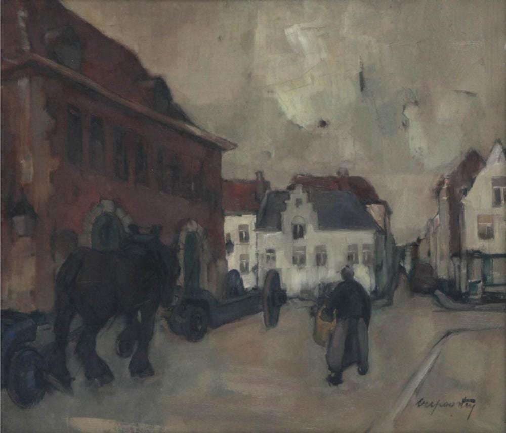 oscar verpoorten 1895 1948 paard en kar voor het hessenhuis doek getekend verpoorten 60 x 70 · Bernaerts Auctioneers · 2018-06-19 Oscar Verpoorten comparable auction result: oscar verpoorten 1895 1948 paard en kar voor het hessenhuis doek getekend verpoorten 60 x 70