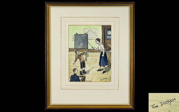 Tom (1910) Dodson comparable auction result: tom dodson 1910 1991 original mixed media watercolour on paper titled the lesson signed and titled mounted and framed behind glass painting size only 9 25 x 7 inches