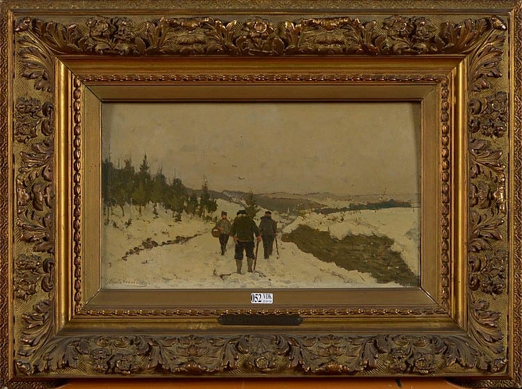 huile sur panneau d acajou la marche dans un paysage enneig sign en bas gauche alph asselbergs ecole belge dim 22 5x37 5cm · Vanderkindere · 2018-06-19 Alphons Asselbergs comparable auction result: huile sur panneau d acajou la marche dans un paysage enneig sign en bas gauche alph asselbergs ecole belge dim 22 5x37 5cm
