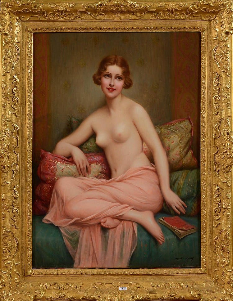 François Martin-Kavel comparable auction result: huile sur toile nu f minin au drap rose sign en bas droite martin kavel ecole fran aise dim 80x60cm