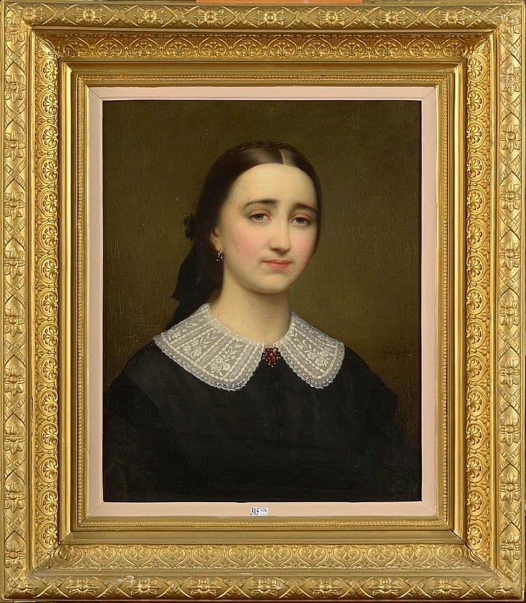 Joseph van Lerius comparable auction result: huile sur toile maroufl e sur toile portrait d une jeune femme sign au milieu droite van lerius et dat 1858 ecole belge dim 65x51 5cm