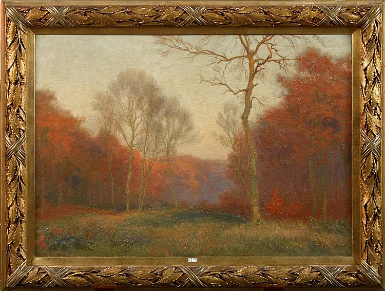 Pierre-Jean Abattucci comparable auction result: huile sur toile sous bois en automne sign en bas droite p abattucci ecole belge dim 70x101cm