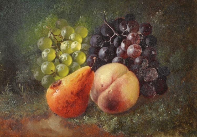 George Crisp comparable auction result: george crisp act 1870 1911 british a still life with a peach pear and grapes oil on canvas signed and indistinctly dated 10 x 14