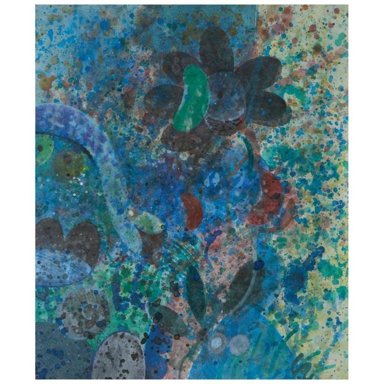 Roger von Gunten comparable auction result: roger von gunten menina flor signed and dated 2012 on the reverse acrylic on paper on plywood 48 x 40 cm 18 8 x 15 7 inches