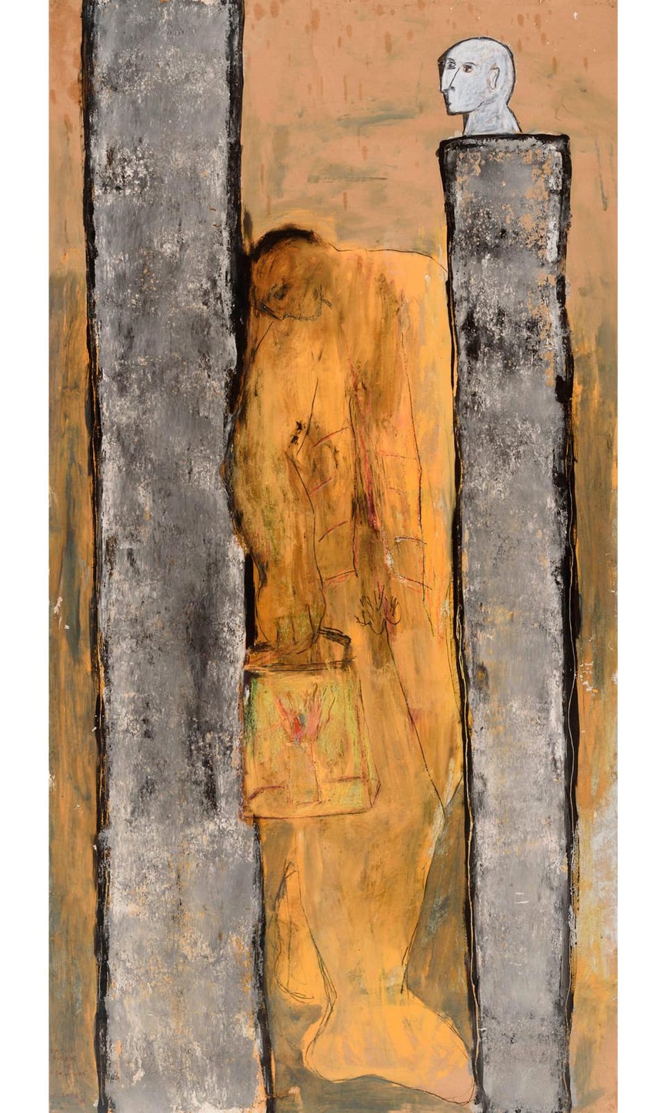 Miguel Galanda comparable auction result: miguel galanda 1951 figura y busto tecnica mixta sobre papel de 214 x 110 cm firmada con soporte de lienzo y bastidor