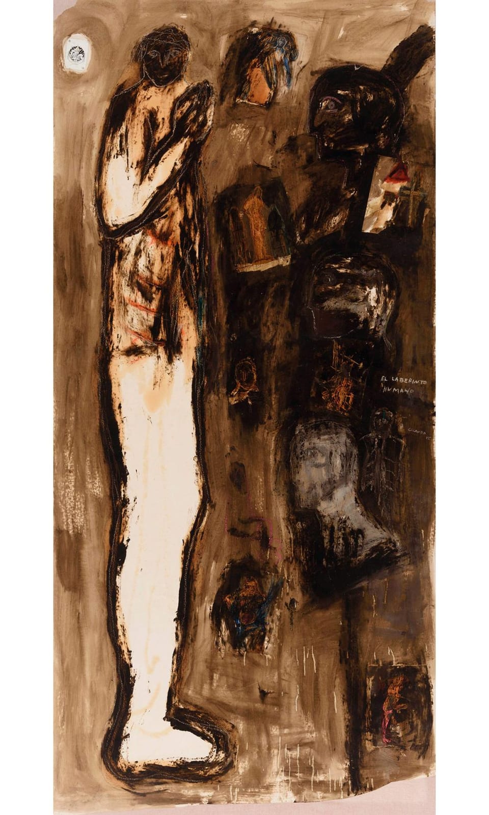 Miguel Galanda comparable auction result: miguel galanda 1951 el laberinto humano tecnica mixta sobre papel de 230 x 110 cm firmada fechada en 1985 y titulada con soporte de bastidor y lienzo