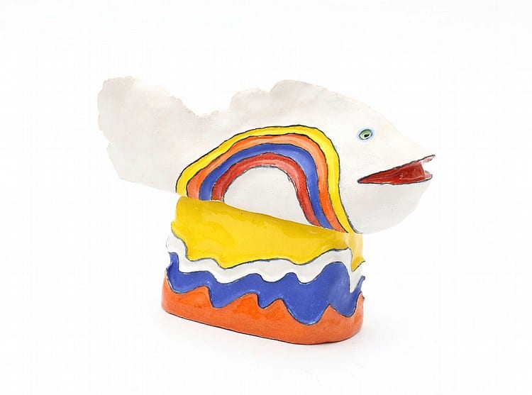 Maggi Giles comparable auction result: maggi giles 1938 a ceramic figure depicting a fish with rainbow on colourful waves