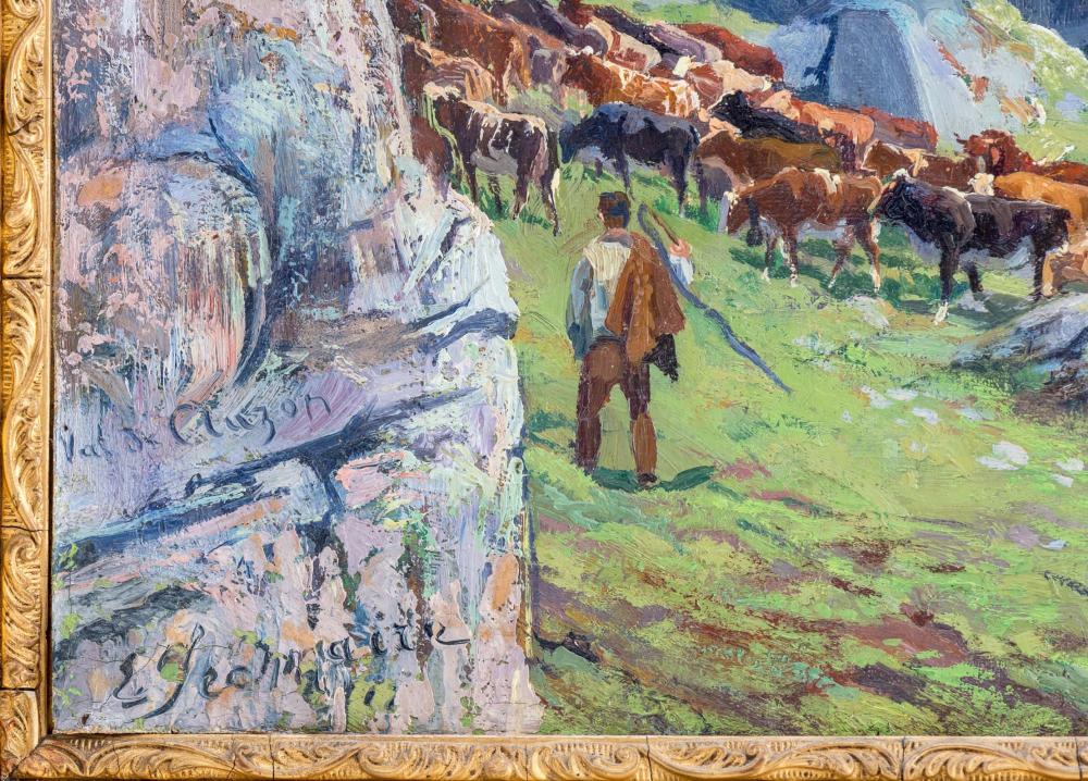 Édouard Jeanmaire comparable auction result: douard jeanmaire 1847 1916 la mont e du troupeau l alpage val de clerzon valais huile sur toile 59x41 5 cm