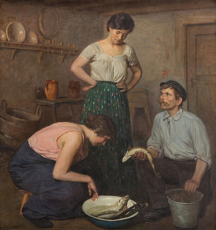 Antoni Piotrowski comparable auction result: antoni piotrowski 1853 1924 after a catch generic scene in the interior