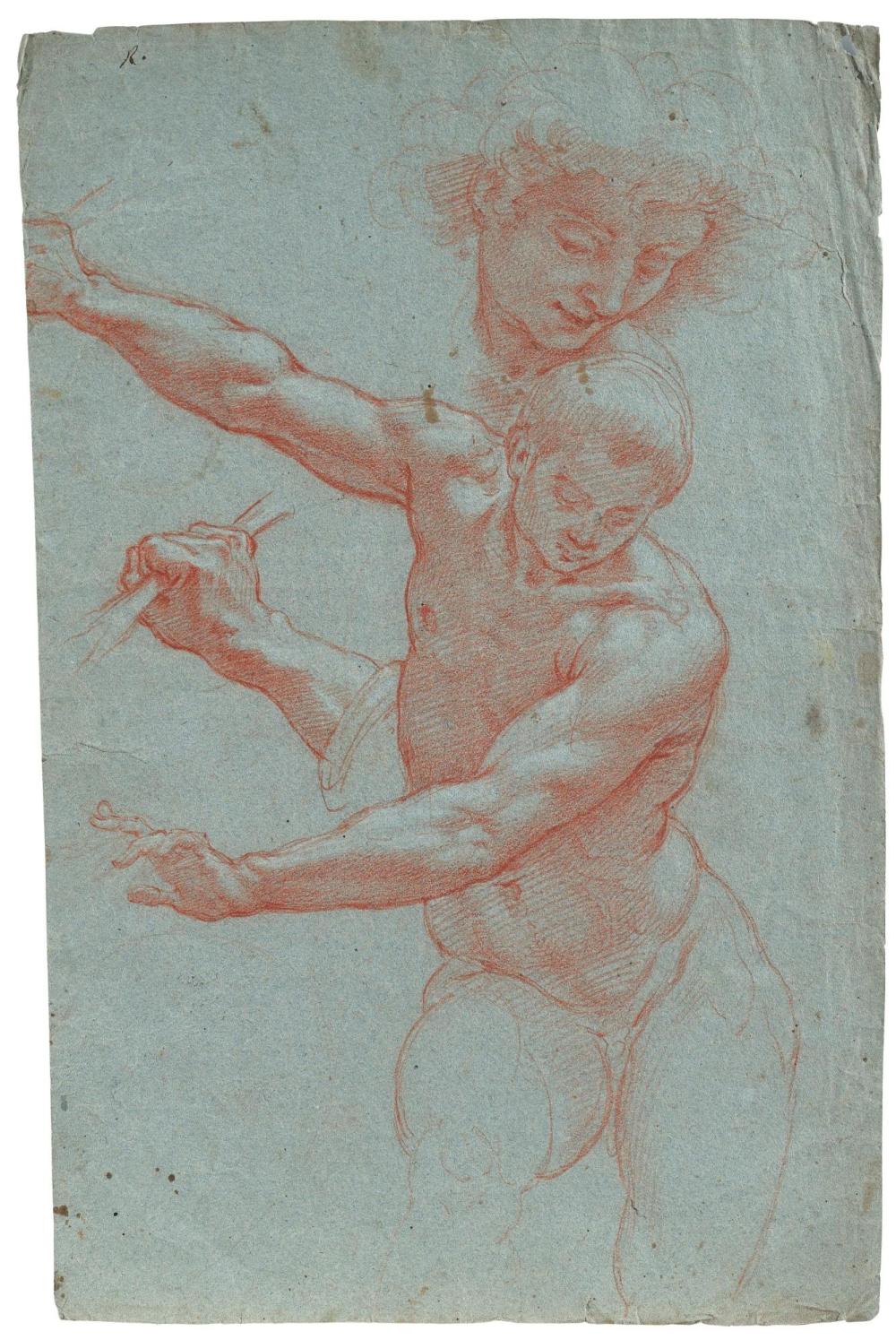 Cristofano Roncalli comparable auction result: cristofano roncalli called il pomarancio recto study of a male nude with a subsidiary study of a right hand and a head verso study of a figure hands clasped in prayer