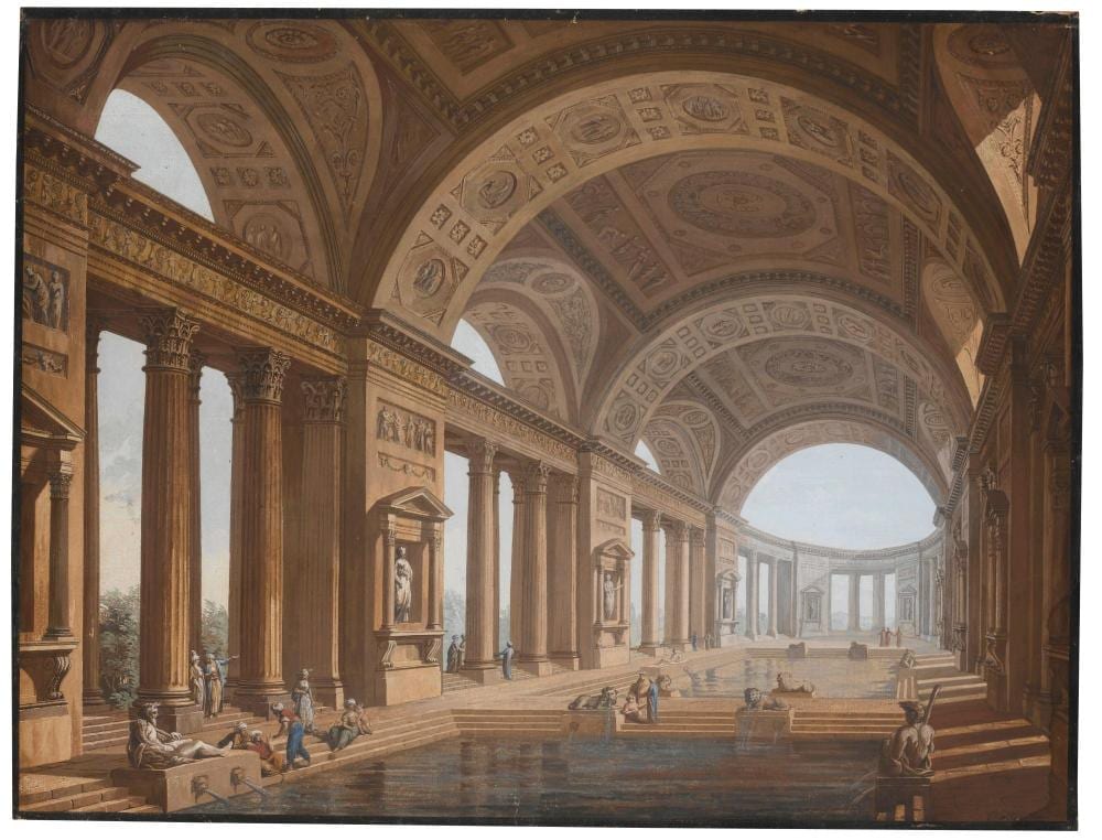charles louis cl risseau view of the interior of an antique roman bath · Sotheby's · 2018-07-04 Charles-Louis Clérisseau comparable auction result: charles louis cl risseau view of the interior of an antique roman bath
