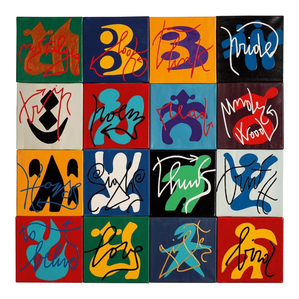 Marco Nereo Rotelli comparable auction result: marco nereo rotelli n en 1955 save the poetry enamel and acrylic on canvas laid on panel signed on the reverse 31 1 2 x 31 1 2 in