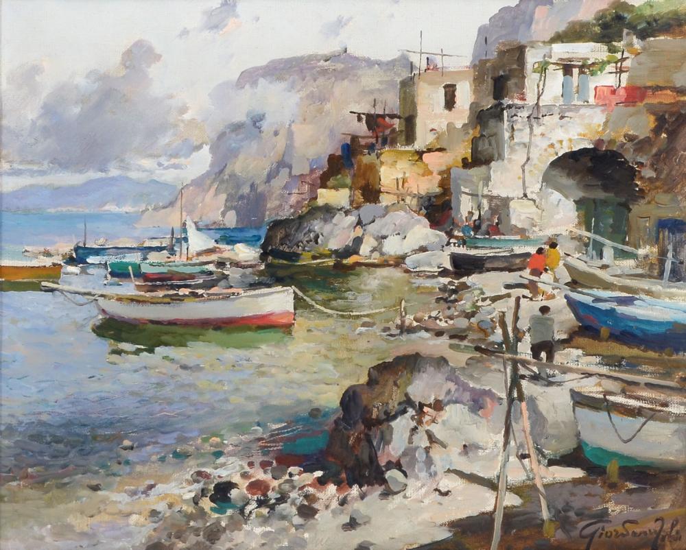 GIORDANO FELICE PAINTING ITALIAN FISHING VILLAGE sold by Burchard Galleries Inc, lot 1063 — auction record photograph