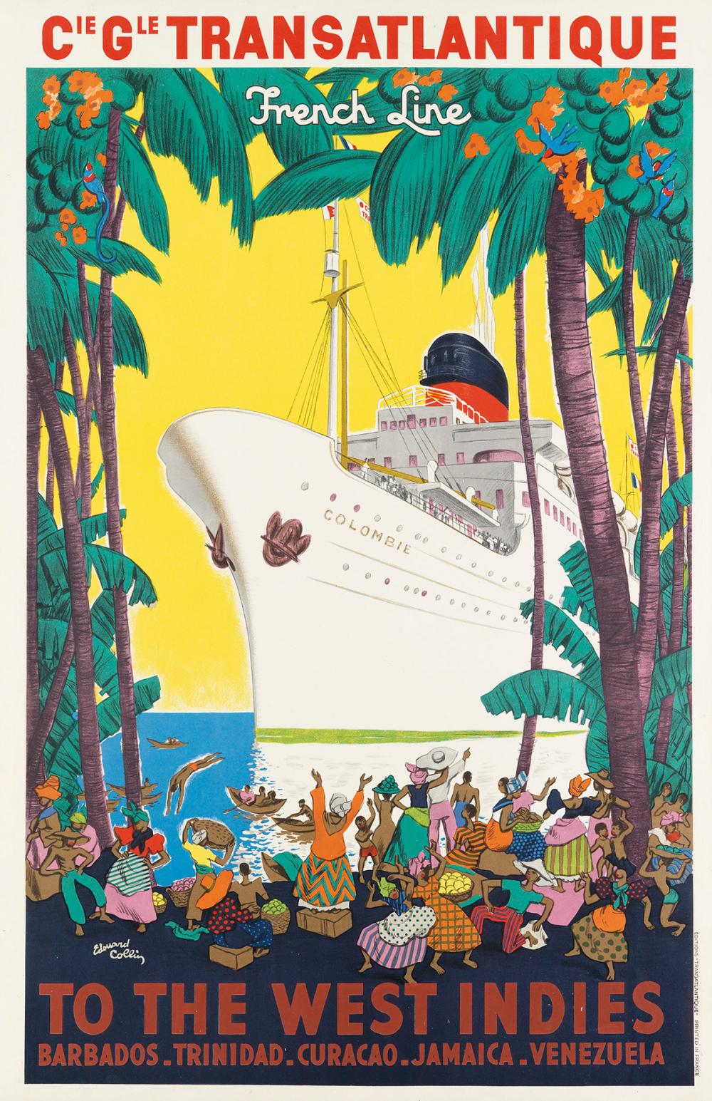 Edouard Collin comparable auction result: edouard collin 1906 1983 french line to the west indies 1950 39x25 inches 99x64 cm ditions transatlantique paris