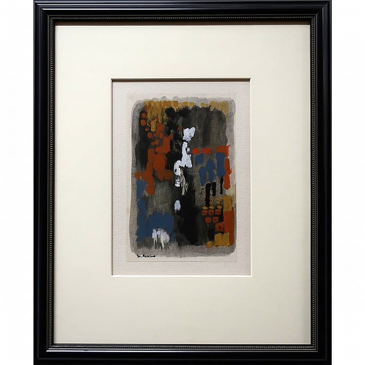 Marthe Rakine comparable auction result: marthe rakine canadian 1926 untitled lady with dog mixed media on paper signed lower left image 8 3 x 6 3 note given to jordan gallery toronto