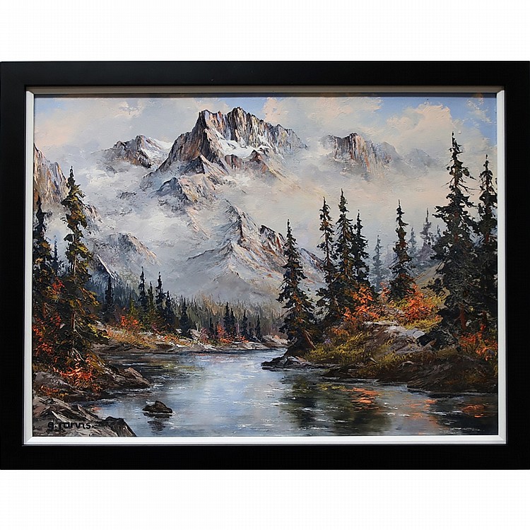 Georgia Jarvis comparable auction result: georgia jarvis canadian 1944 1990 low clouds oil on masonite signed lower left titled verso inventory j 325 18 x 24 in 45 7 x 61 cm