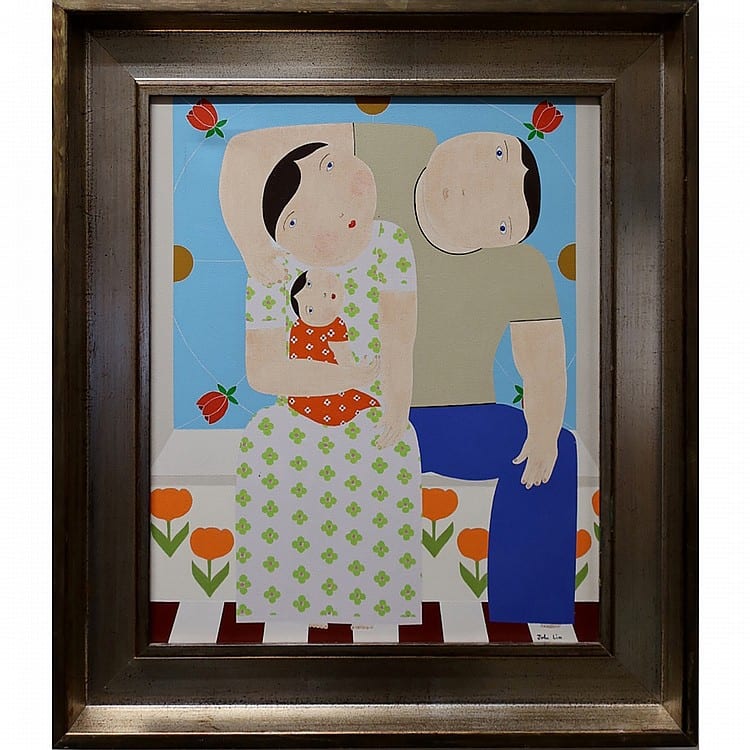 John Lim comparable auction result: john lim canadian 1932 untitled family portrait acrylic on canvas signed lower right signed and dated 1977 verso 24 x 20 in 61 x 50 8 cm