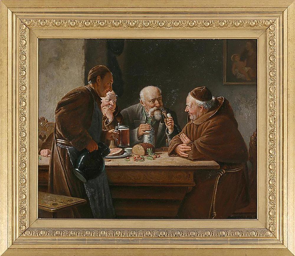 19th Century German School Oil Painting after Eduard von Grützner - Monastic Tavern Scene sold by Worthington Galleries, lot 359 — auction record photograph