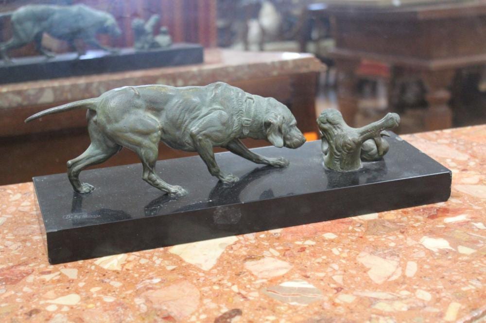 paul edouard delabri re french 1829 1912 bronze sculpture of hunting dog duck beside a tree stump sitting on a black slate base approx 12cm h x 36cm l · Vickers & Hoad · 2018-07-14 Paul-Edouard Delabrière comparable auction result: paul edouard delabri re french 1829 1912 bronze sculpture of hunting dog duck beside a tree stump sitting on a black slate base approx 12cm h x 36cm l