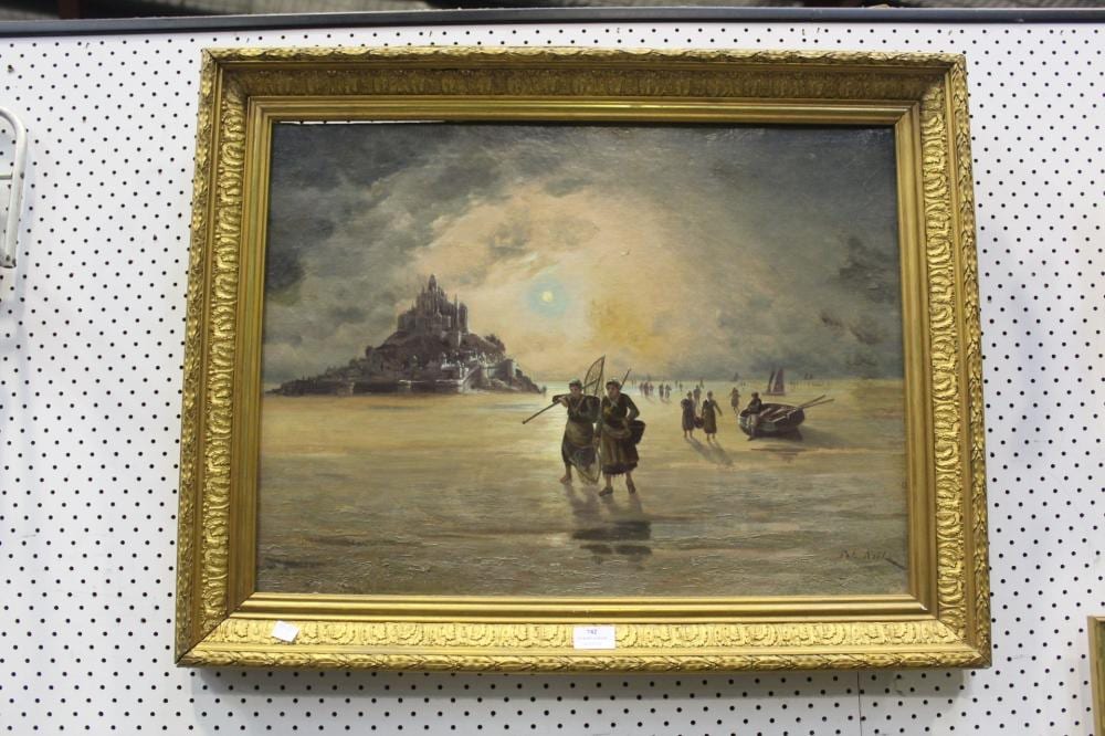 Pol Noel comparable auction result: pol noel french school possibly st milo fishing folk returning across the mud flats oil on canvas signed lower right approx 47cm x 63cm