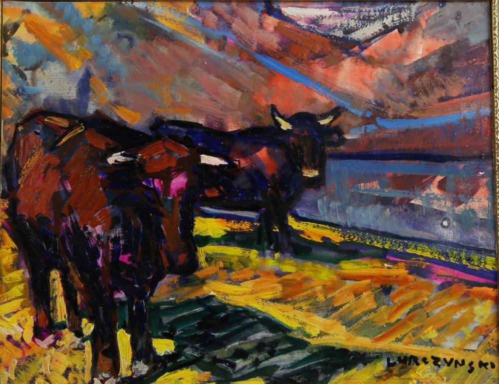 mieczyslaw lurczynski standing bulls oil on pane · Ewbank's · 2018-07-26 Mieczyslaw Lurczynski comparable auction result: mieczyslaw lurczynski standing bulls oil on pane