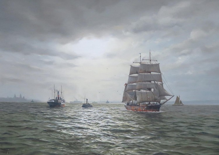 Gordon Ellis comparable auction result: gordon ellis framed oil on board shipping in the mersey circa 1925 appr