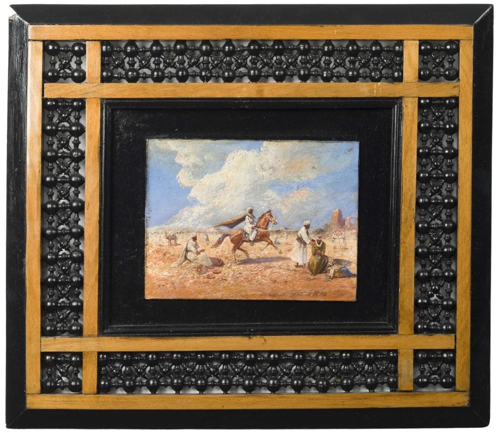 Miguel Montaner comparable auction result: miguel montaner spanish 1860 1940 pair of orientalist scenes with horsemen in the desert