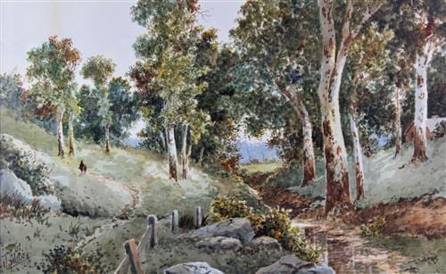 Jules Pierre De Leener comparable auction result: jules pierre de leener 1873 1944 tasmanian country scene near launceston 1930 watercolour on paper 32 x 52cm image 53 x
