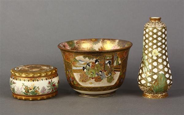 Japanese Satsuma Bowl, Vase, Kogo sold by Clars Auctions, lot 8007 — auction record photograph