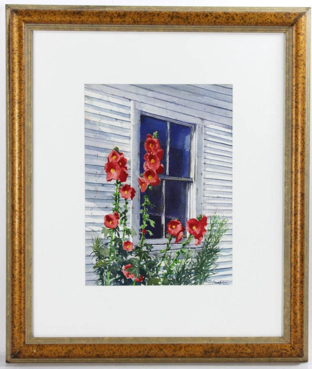 Phil Austin comparable auction result: phil austin signed hollyhocks watercolor