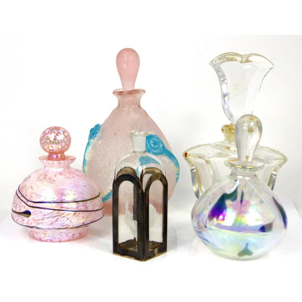 5pc GLASS PERFUME BOTTLES sold by Antiques & Modern Auction Gallery, lot 215 — auction record photograph
