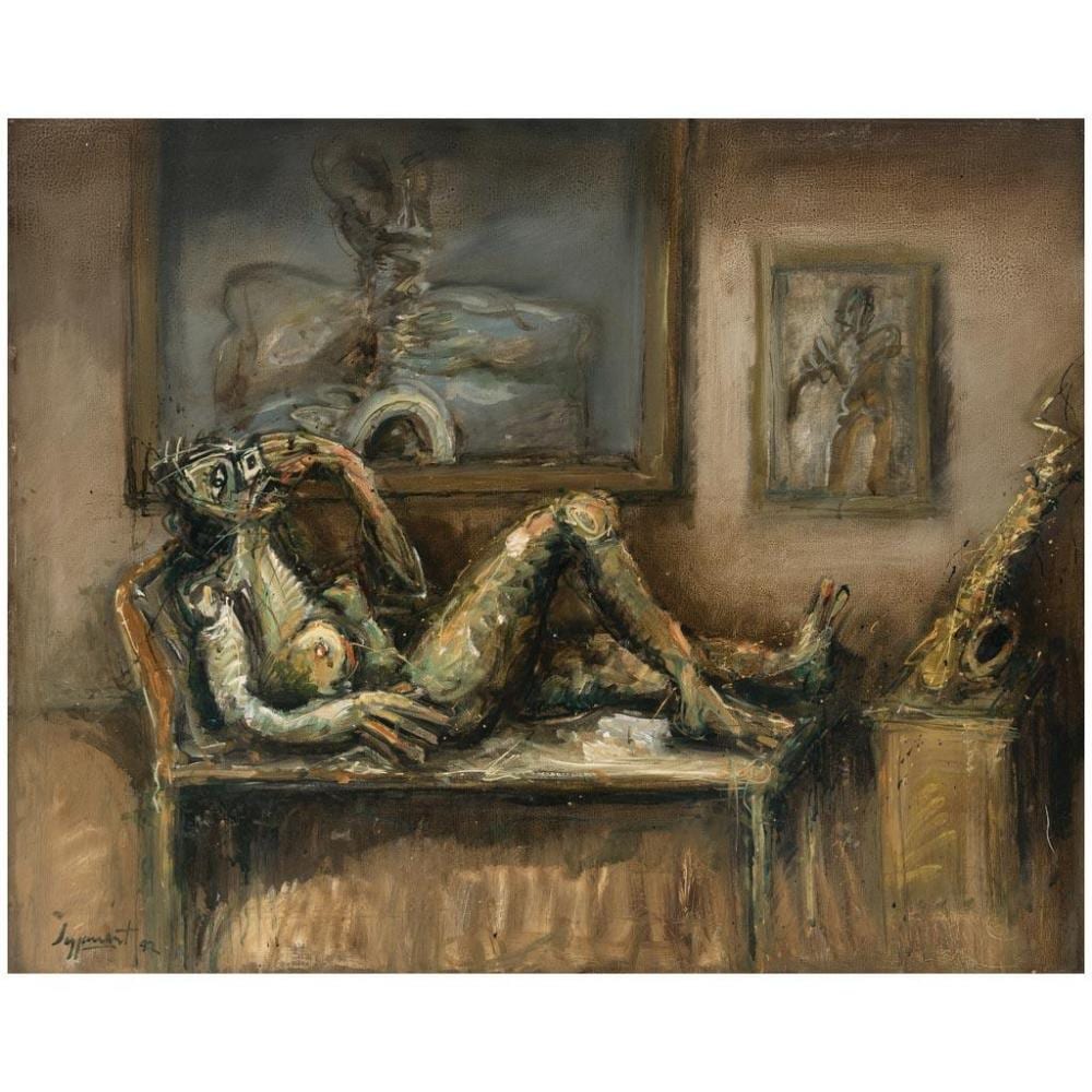jazzamoart bebopera con retrato de jazzista signed and dated 92 on the front signed on the reverse oil on canvas 80 x 100 cm · Morton Subastas · 2018-08-23 Jazzamoart comparable auction result: jazzamoart bebopera con retrato de jazzista signed and dated 92 on the front signed on the reverse oil on canvas 80 x 100 cm