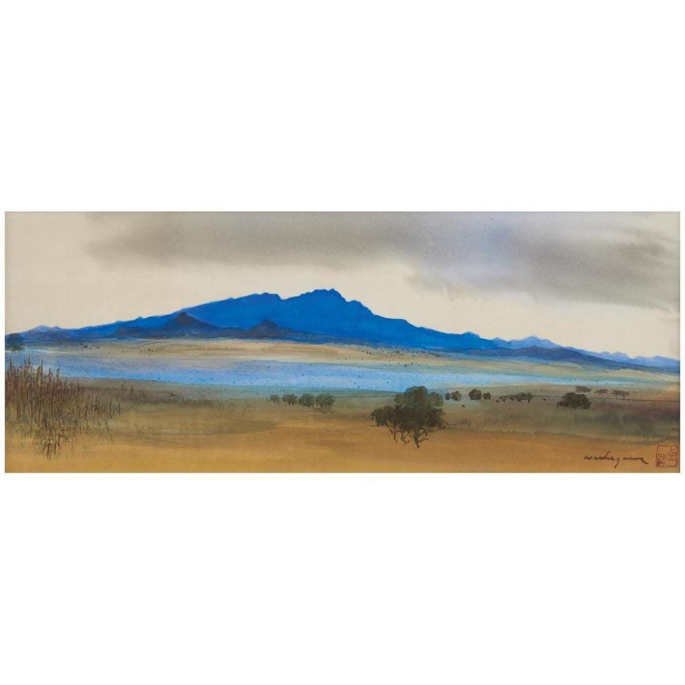 Luis Nishizawa comparable auction result: luis nishizawa el nevado de toluca signed and with gago in on the front signed on the reverse suiboku ink on torinoko paper 24