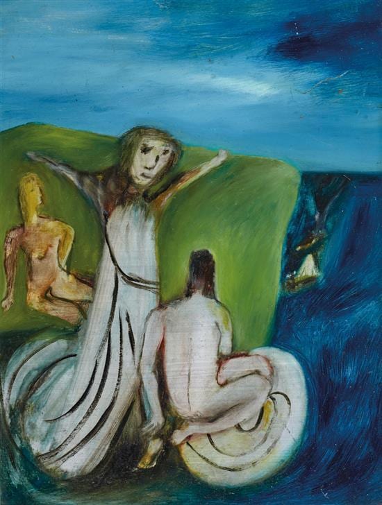 § SIDNEY NOLAN 1917-1992 (Untitled: Three Figures) (1943) oil on canvas 60 x 45 cm sold by Smith & Singer, lot 11 — auction record photograph