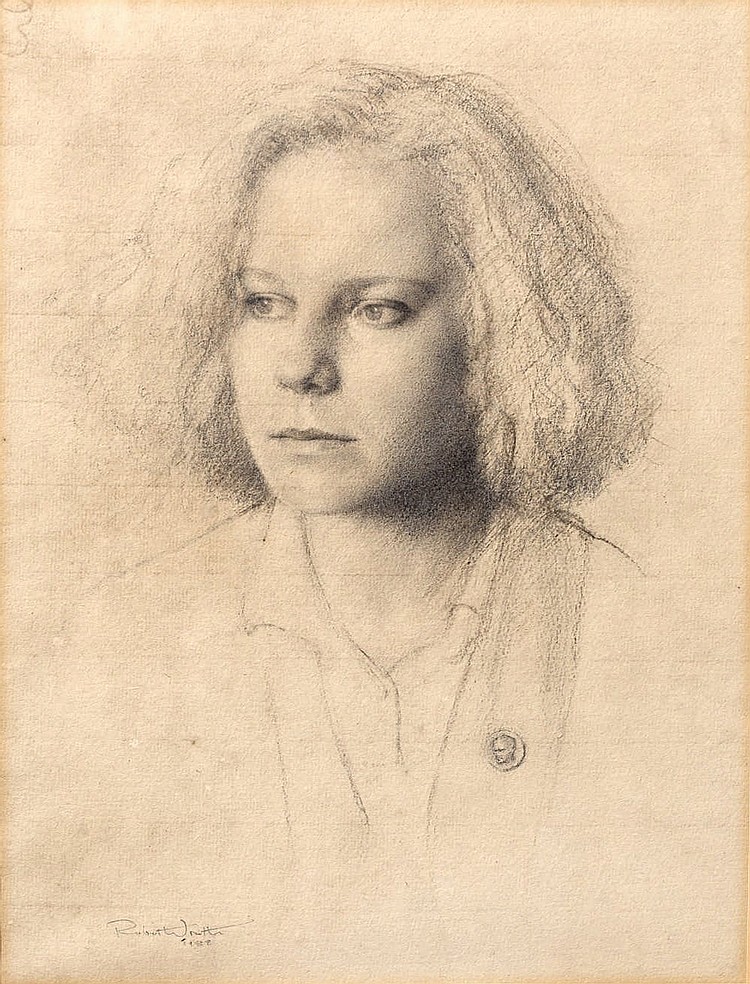 Robbie Wraith comparable auction result: robbie wraith british 1952 portrait of a lady pencil drawing signed and dat