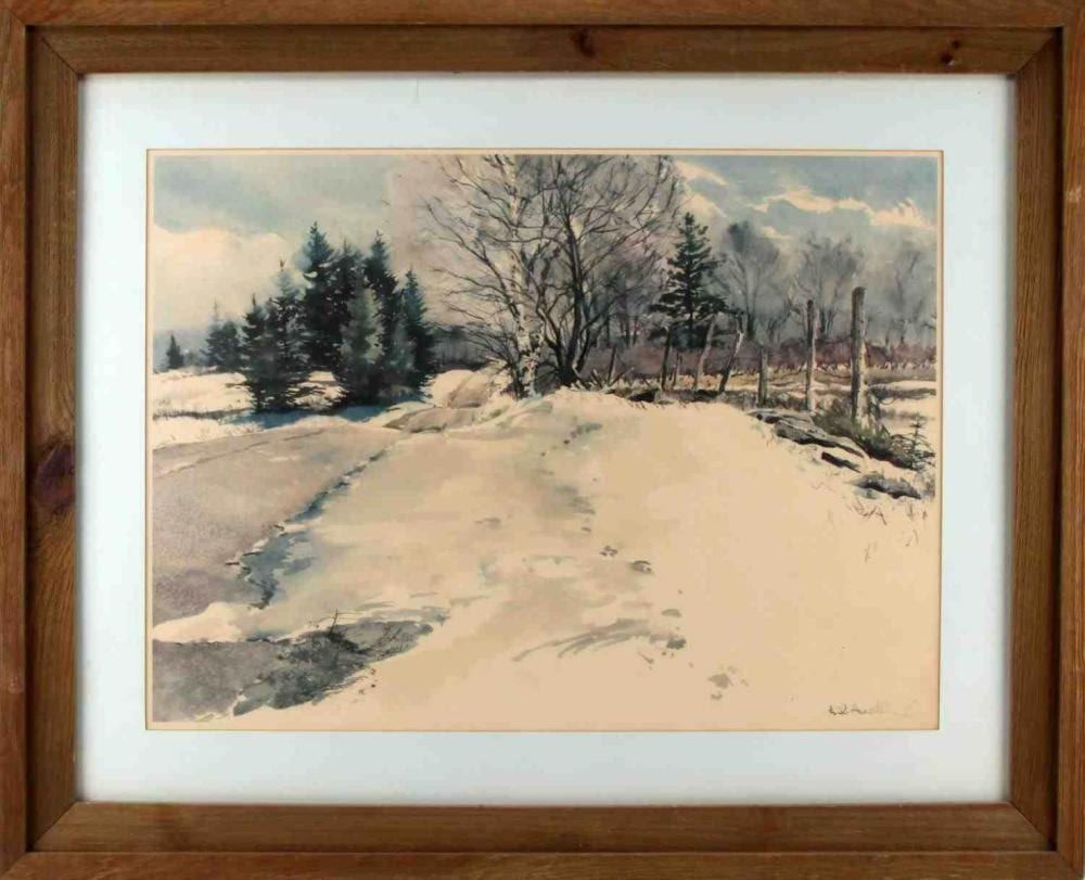 Phil Austin comparable auction result: phil austin print winter watercolor landscape