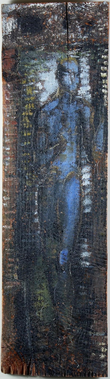 Guy Irving Anderson comparable auction result: guy irving anderson 1906 1998 wa blue man oil on found board work of a male figure surrounded by an array of colors