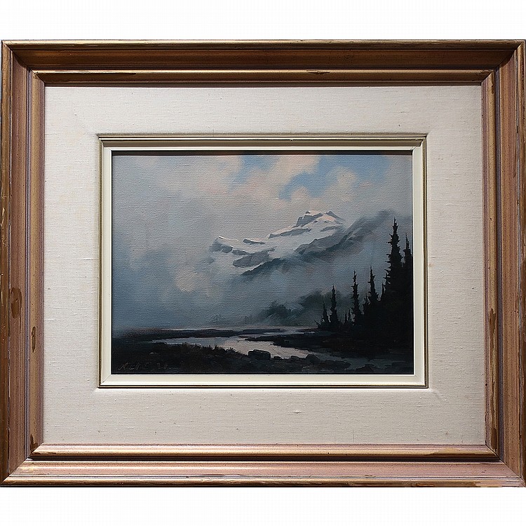 Karl E. Wood comparable auction result: karl e wood canadian 1944 1990 mt phillips oil on canvas signed lower left titled to gallery label verso 12 x 16 in 30 5 x 40 6 cm