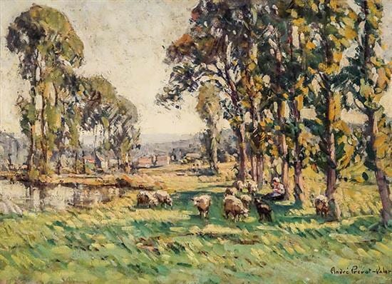 André Prevot-Valeri comparable auction result: andr prevot valeri french 1890 1959 sheep grazing by a pond oil on canvas 15 1 2 x 21 3 4 inches