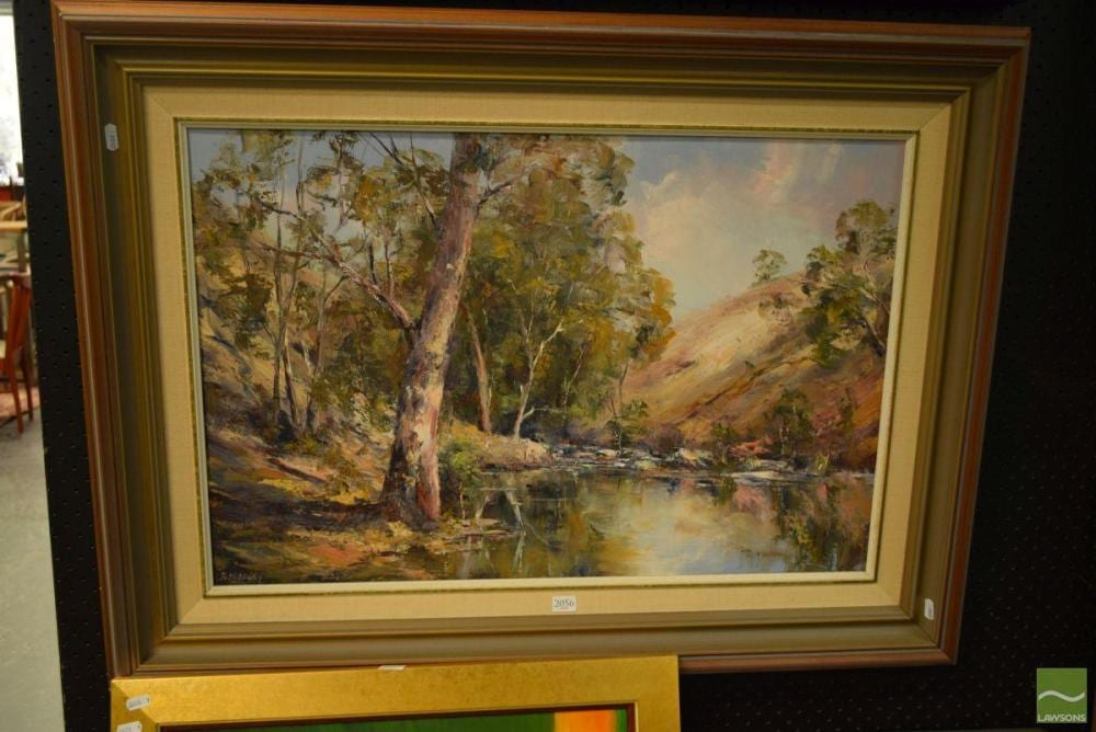 Betty Mahoney comparable auction result: betty mahoney active 1980s australian bush and river scene oil on board 49 5 x 74 5cm signed lower left