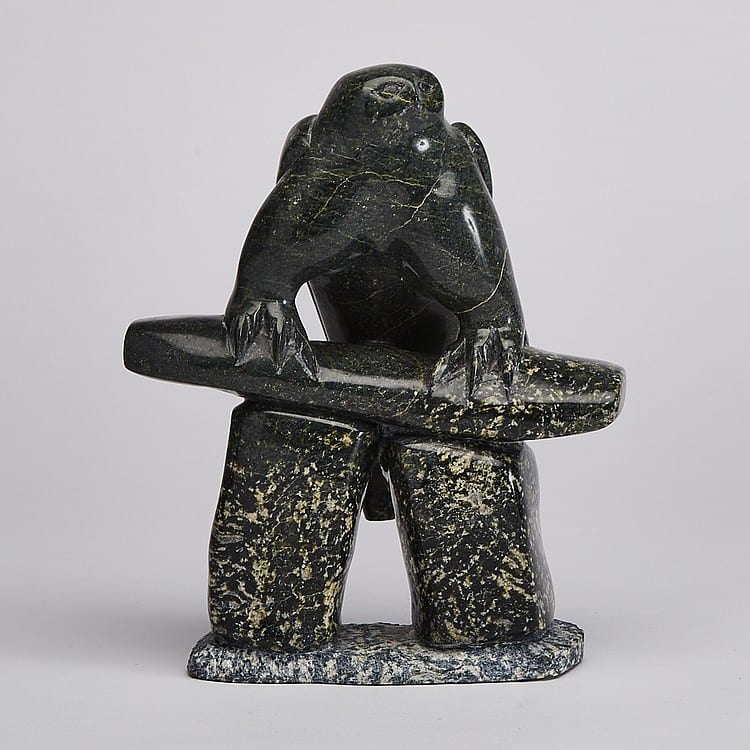 Ohito Ashoona comparable auction result: ohito ashoona 1952 bird on inukshuk stone 9 x 7 x 3 in 22 9 x 17 8 x 7 6 cm