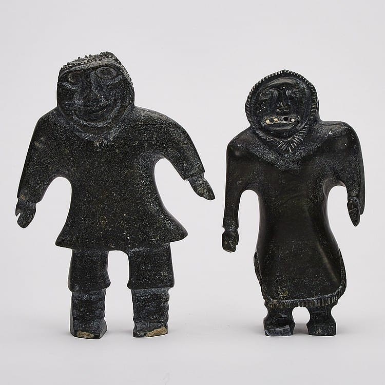 Samuel Nahaulaituq comparable auction result: samuel nahaulaituq 1923 1999 two figures stone bone 8 5 x 6 x 1 75 in 21 6 x 15 2 x 4 4 cm 8 x 4 5 x 2 5 in 20 3 x 11 4 x 6 4 cm 2 pieces