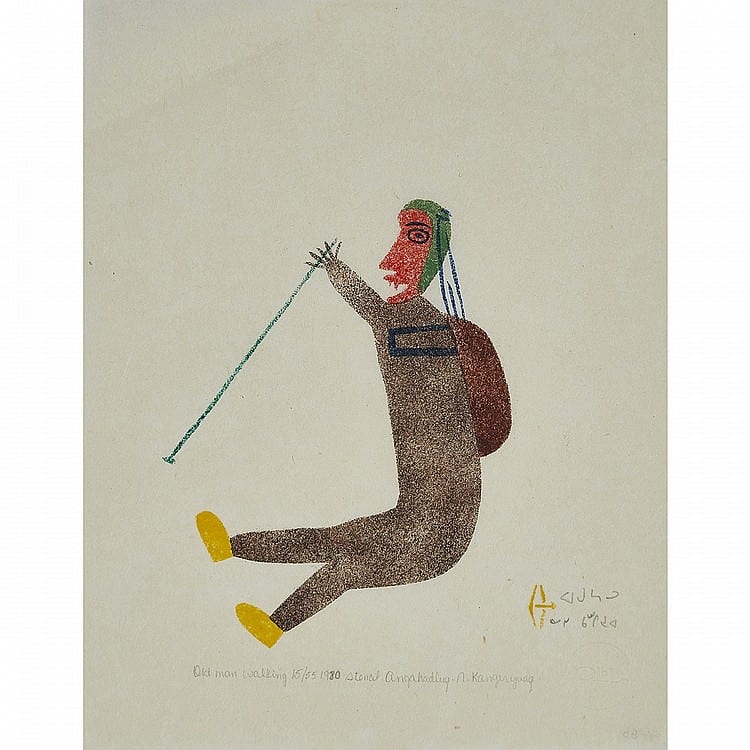 Luke Anguhadluq comparable auction result: luke anguhadluq 1895 1982 old man walking stencil unframed 12 x 9 75 in 30 5 x 24 8 cm