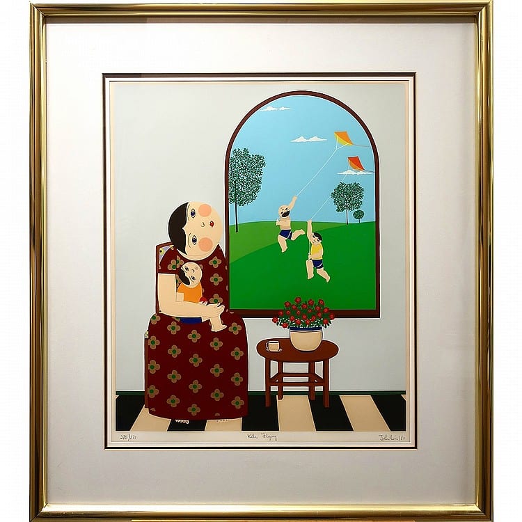 John Lim comparable auction result: john lim canadian 1932 kite s flying colour silkscreen signed titled numbered 272 275 and dated 81 in pencil image 24 x 20