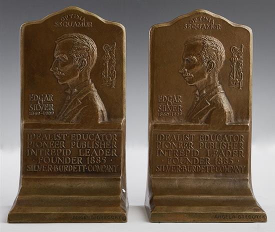 Angela Gregory comparable auction result: angela gregory 1903 1990 new orleans newcomb college pair of patinated bronze bookends by gorham with a profile of edgar o s
